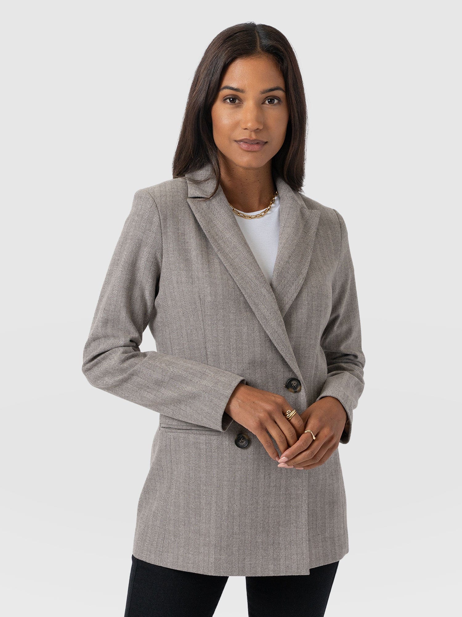 Cambridge Blazer - Brown Herringbone - Women's Jackets | Saint + Sofia® UK