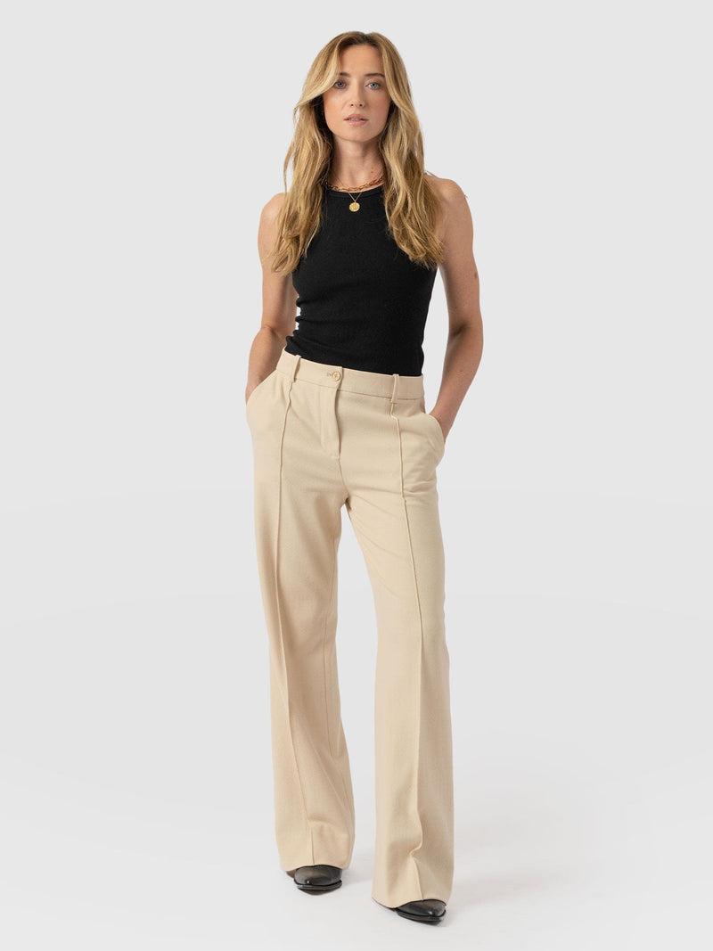 Cambridge Tailored Wide Leg Pant Beige - Women's Trousers | Saint + Sofia® UK