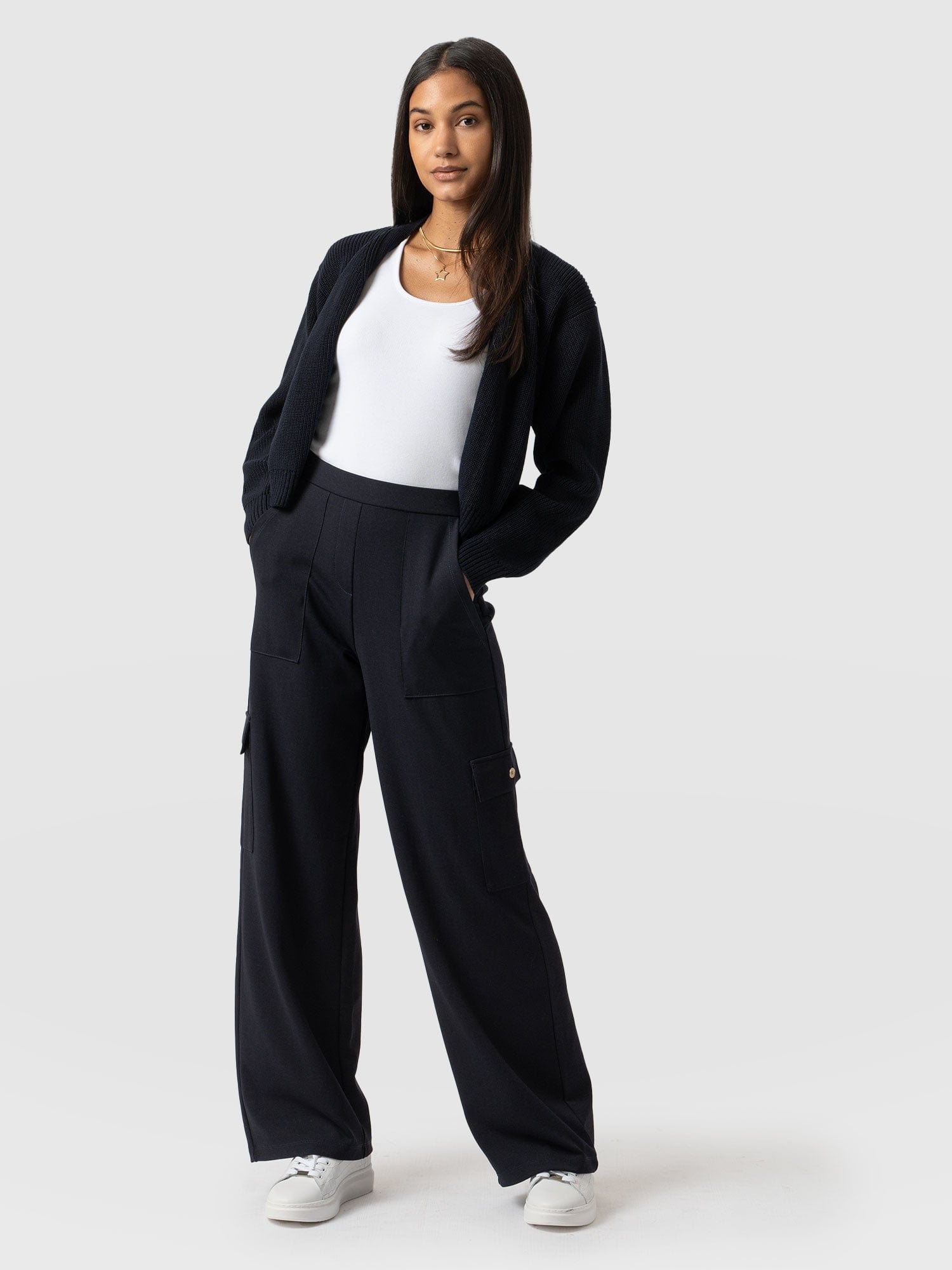 Cargo Chelsea Wide Leg Pant Navy  - Women's Trousers | Saint + Sofia® UK