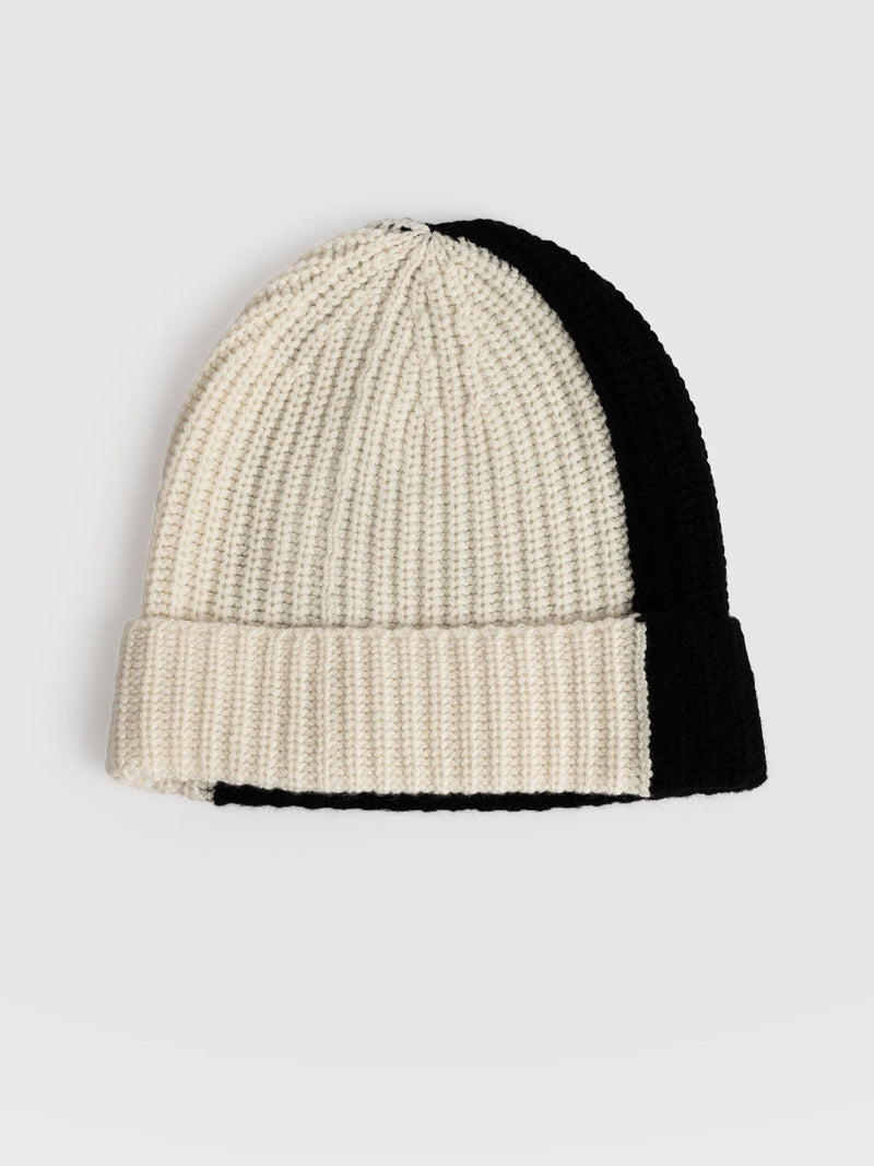 Cashmere Beanie - Cream/Black