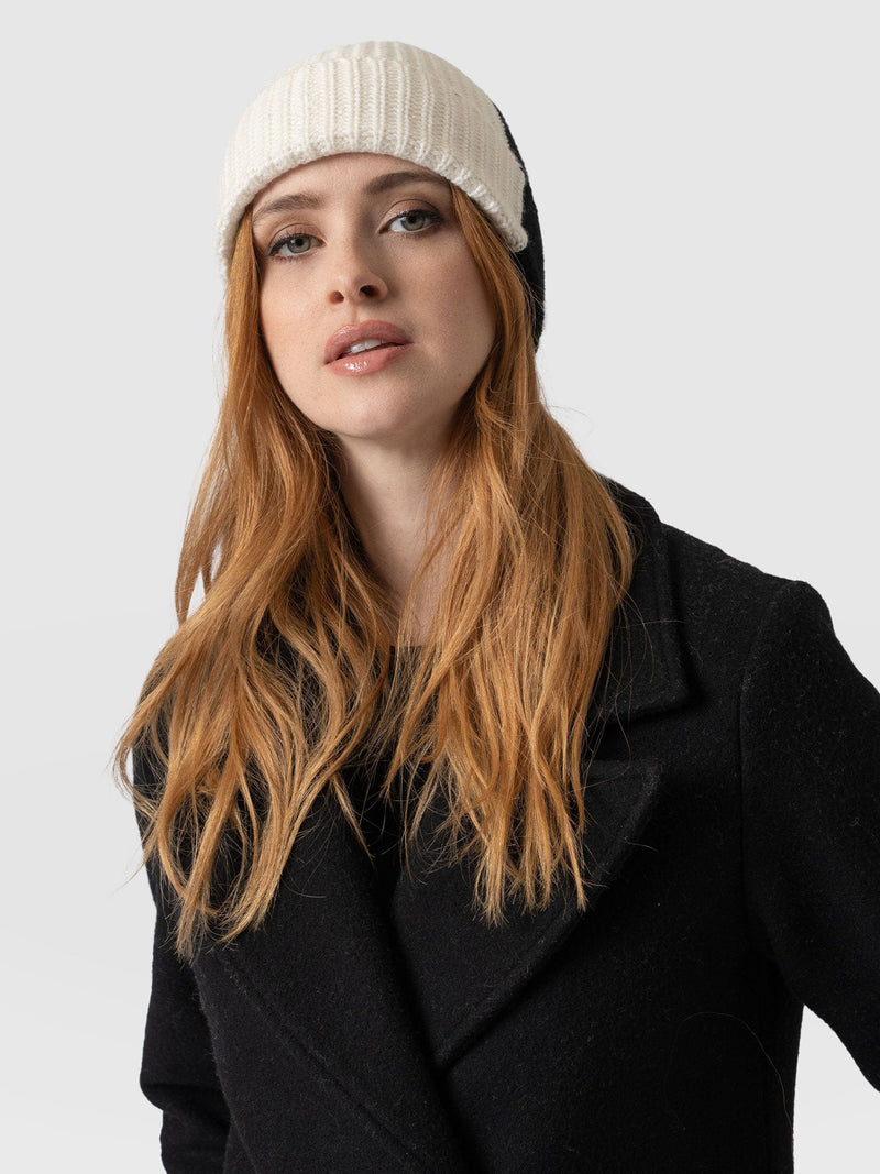 Cashmere Beanie - Cream/Black