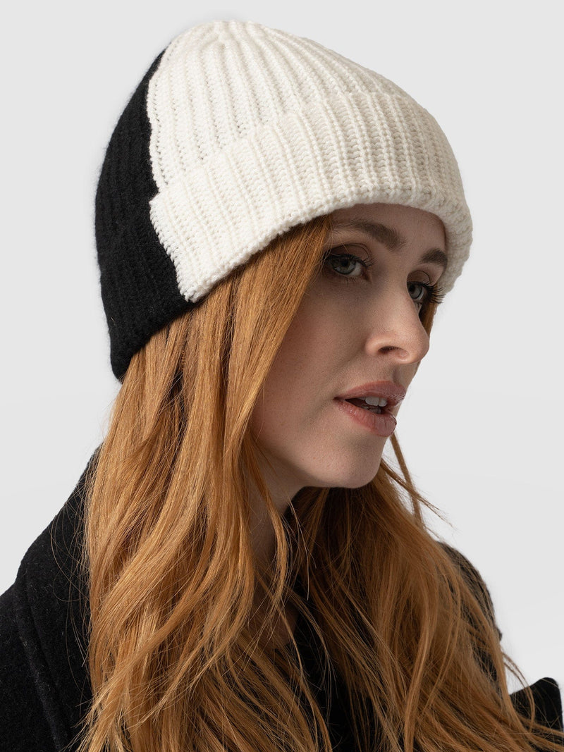 Cashmere Beanie - Cream/Black