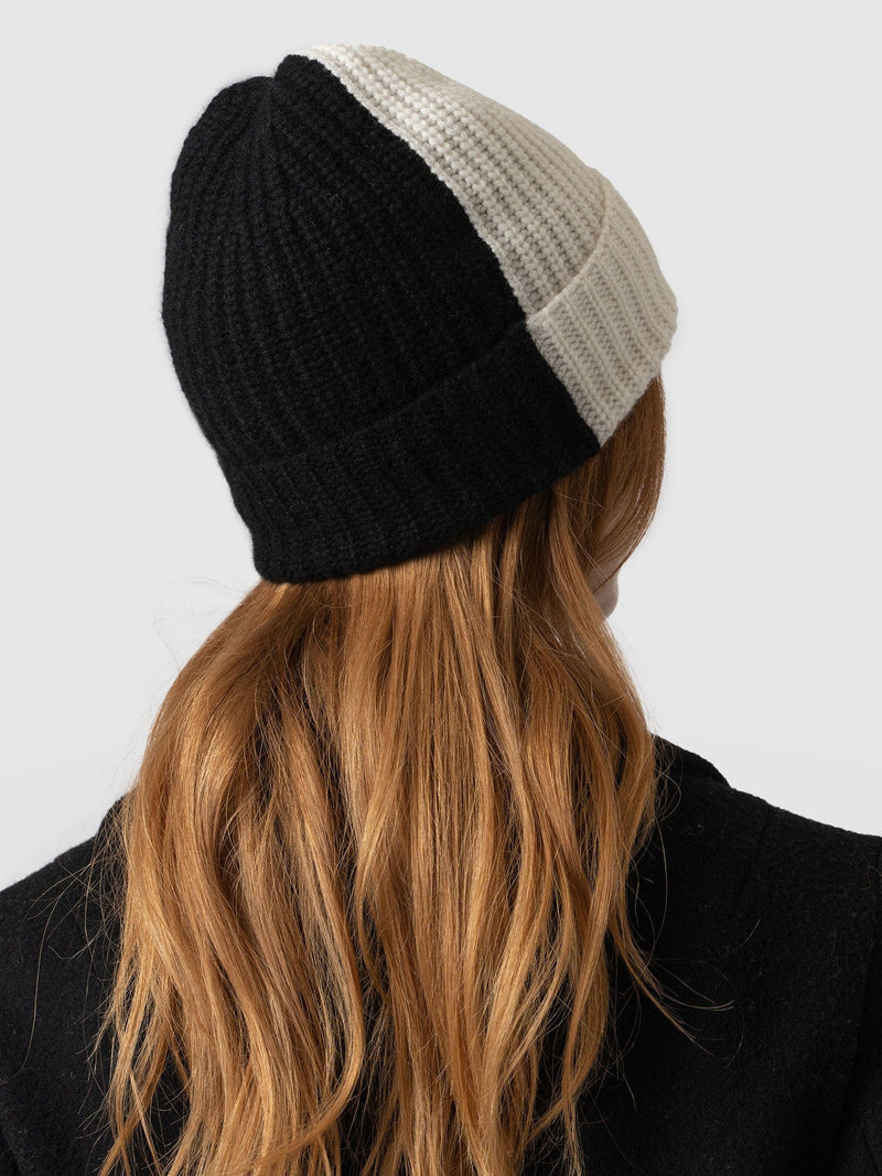 Cashmere Beanie - Cream/Black