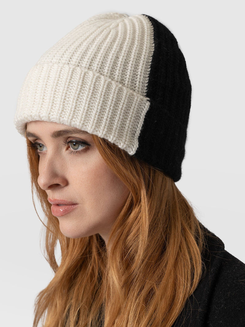 Cashmere Beanie - Cream/Black