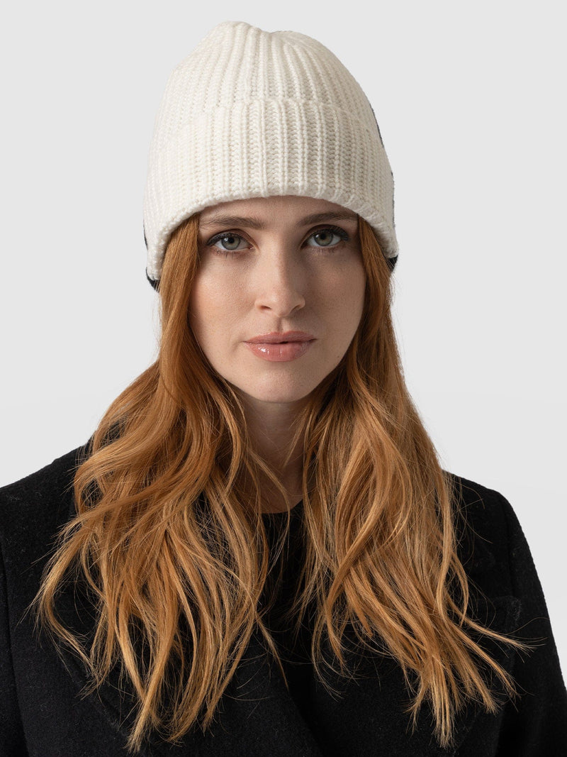 Cashmere Beanie - Cream/Black