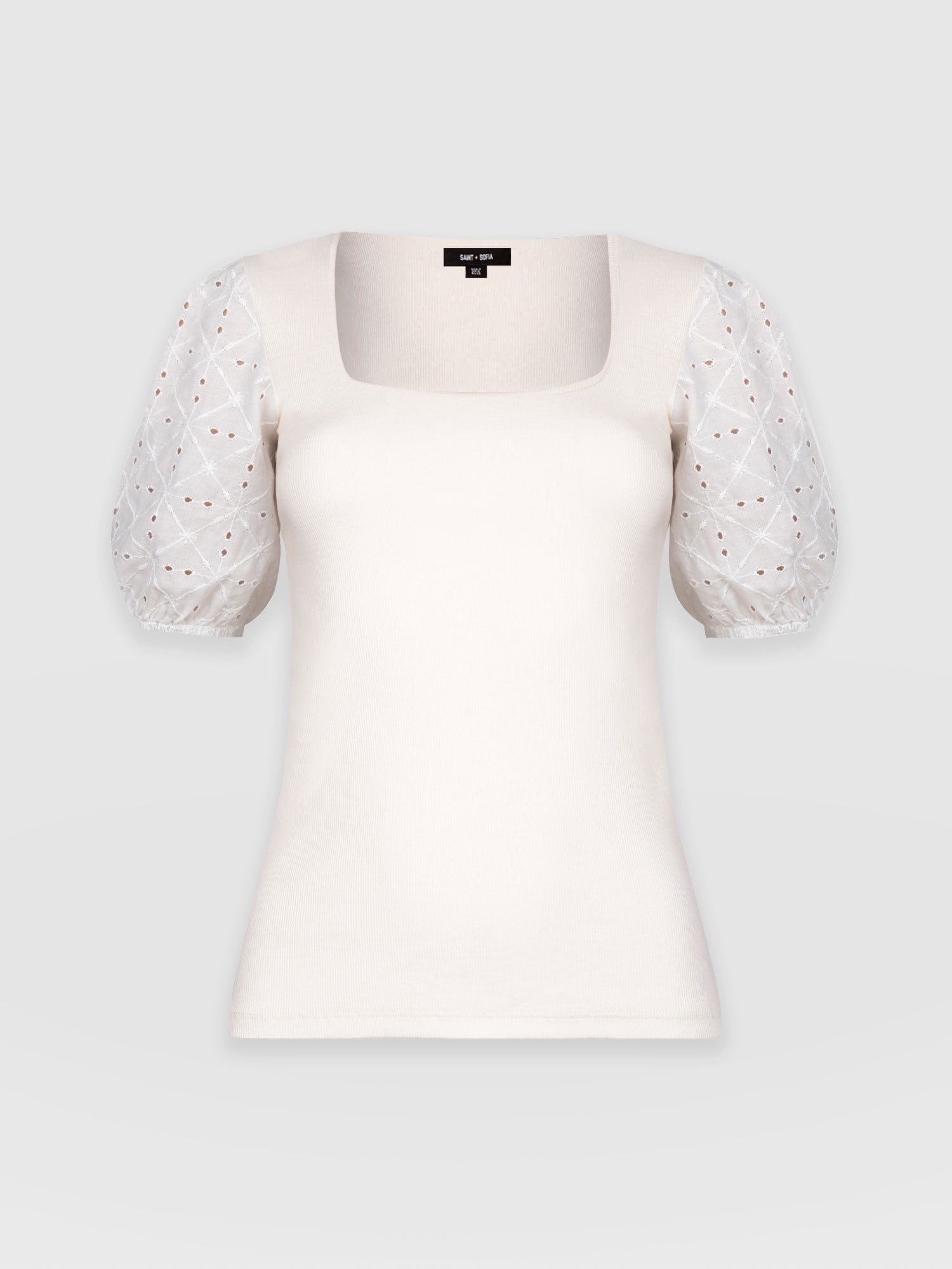 Cavendish Square Neck Tee - Cream Broderie