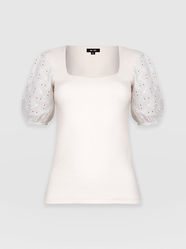 Cavendish Square Neck Tee - Cream Broderie