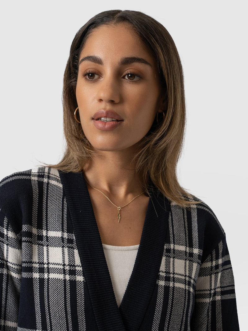 College Cardigan - Navy/ Cream Check