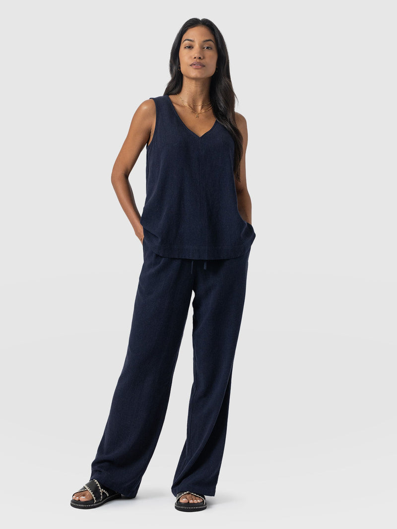 Corinne Linen Pant - Navy