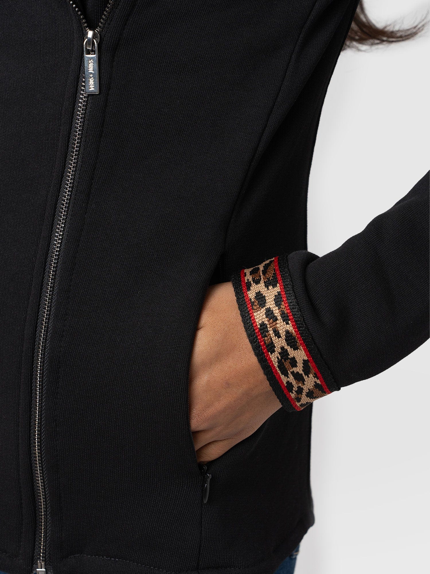 Cotton Biker Jacket Black Leopard - Women's Jackets | Saint + Sofia® UK