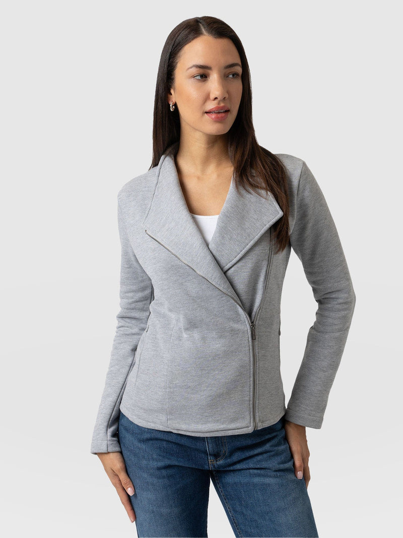 Cotton Biker Jacket - Grey Melange