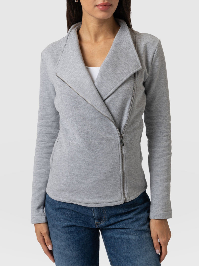 Cotton Biker Jacket - Grey Melange