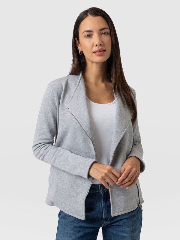 Cotton Biker Jacket - Grey Melange