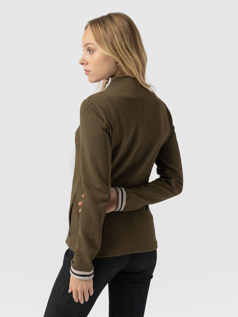 Cotton Biker Jacket - Khaki - Cream Stripe