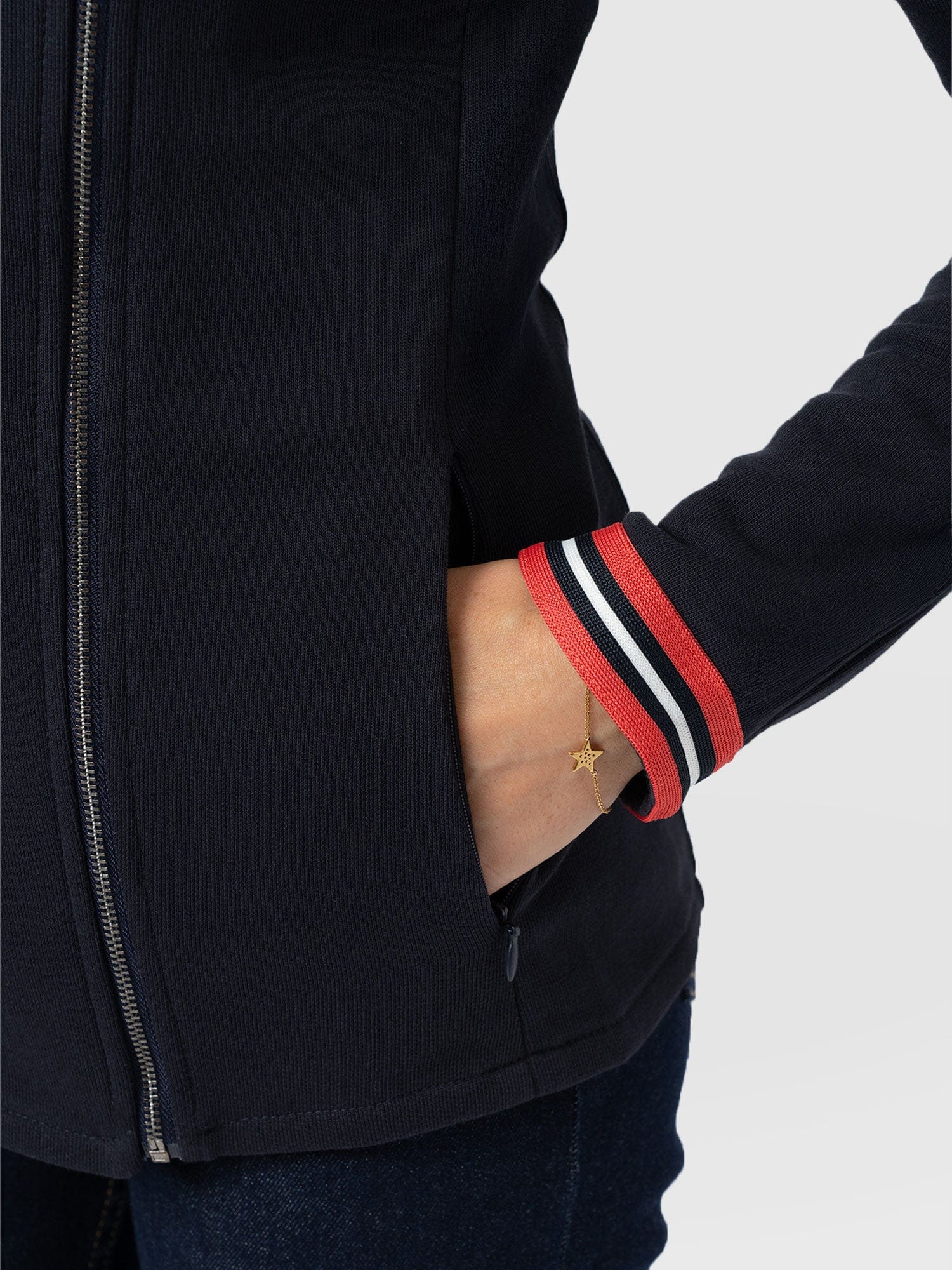 Cotton Biker Jacket Navy Stripe - Women's Jackets | Saint + Sofia® UK