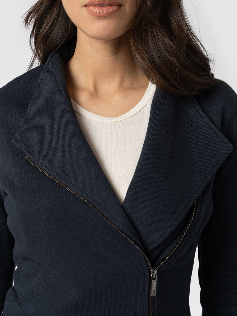 Cotton Biker Jacket - Navy