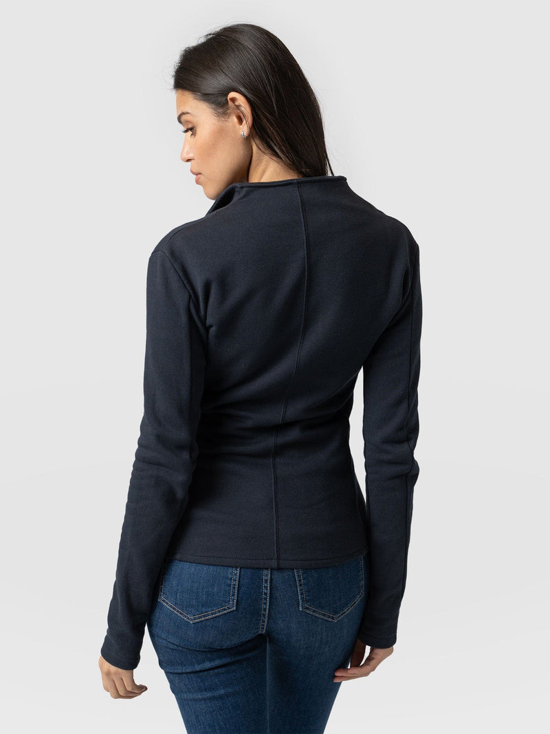 Cotton Biker Jacket - Navy