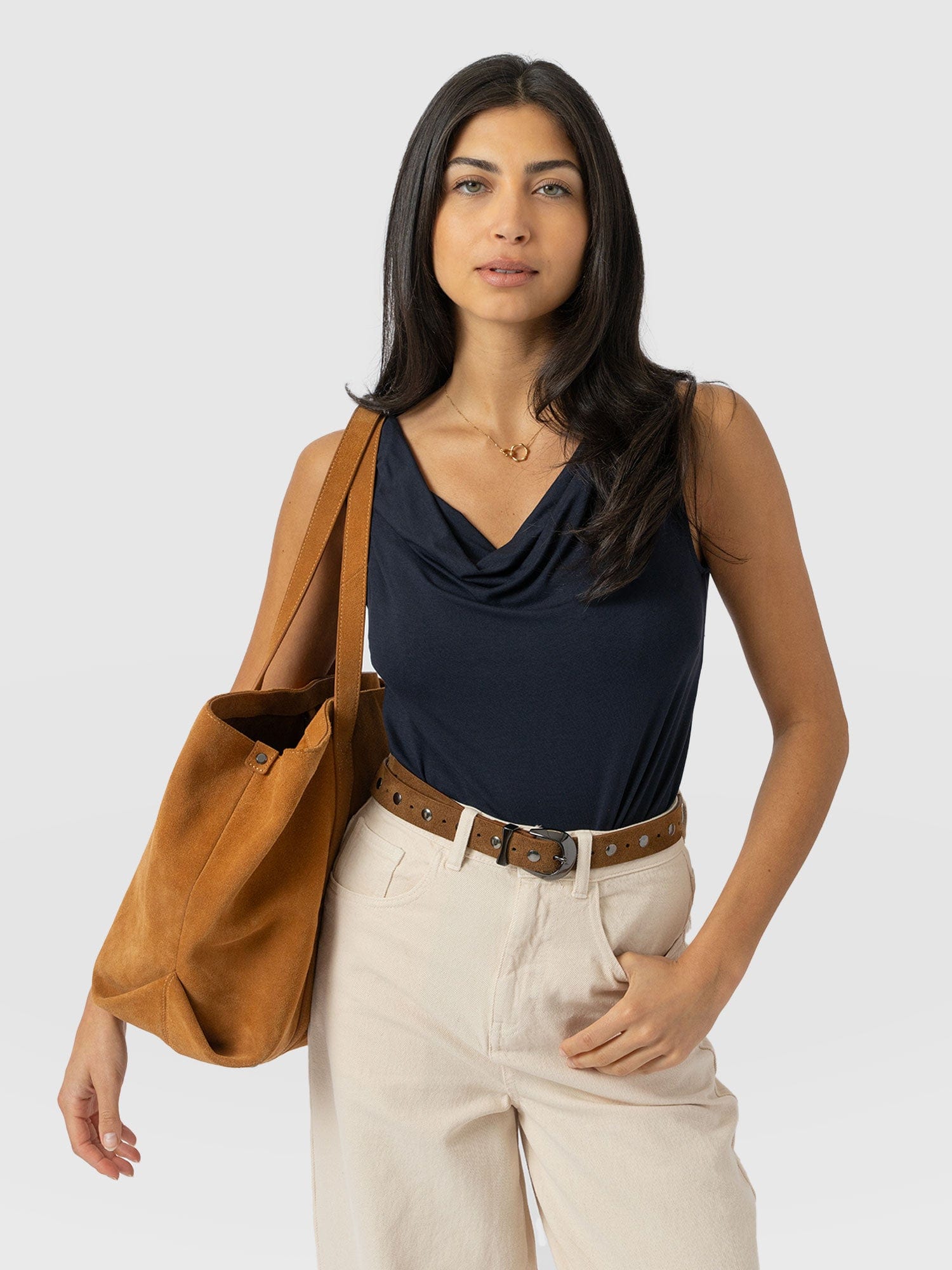 Cowl Neck Cami Navy - Women's T-Shirts | Saint + Sofia® UK