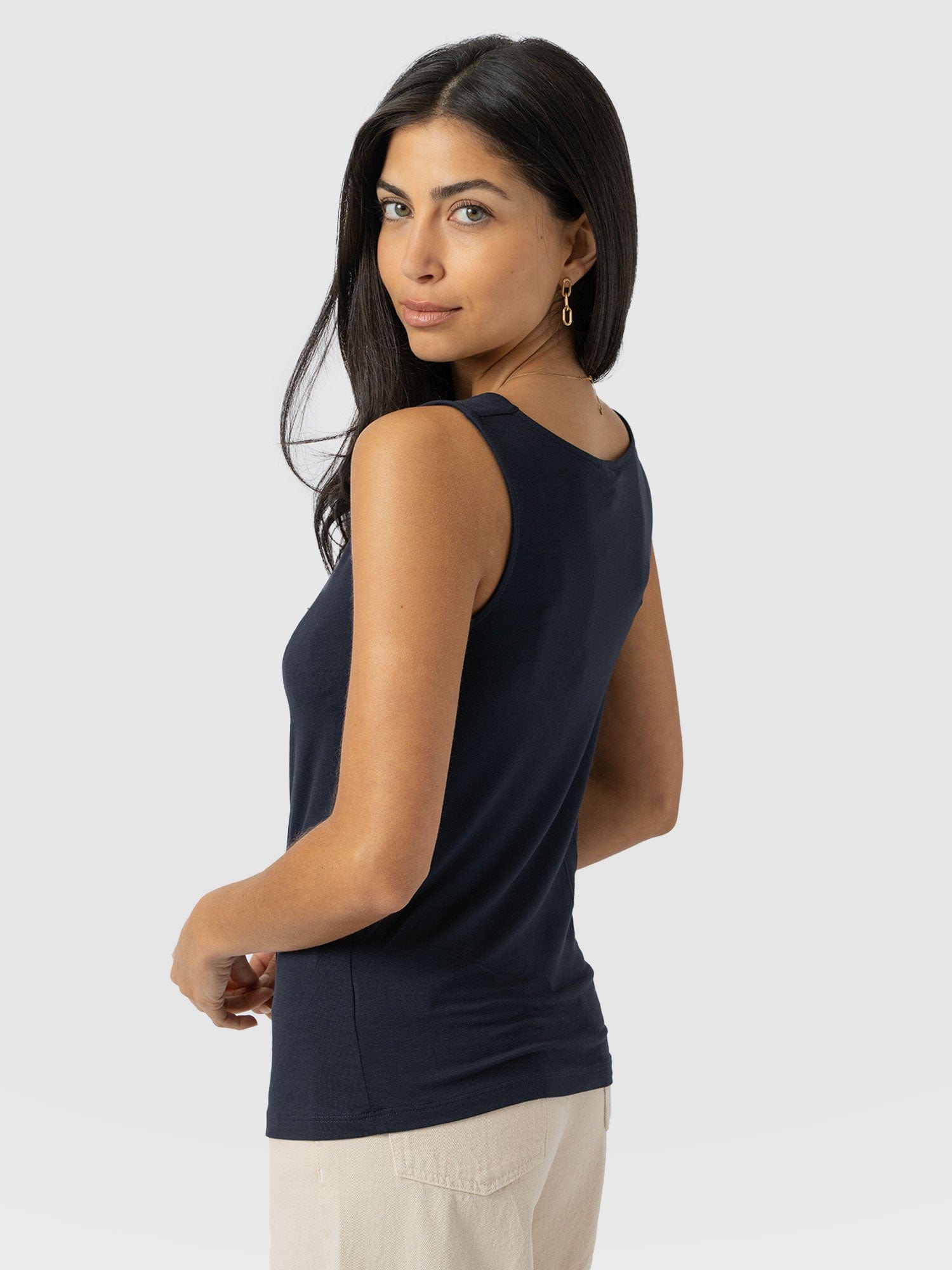Cowl Neck Cami Navy - Women's T-Shirts | Saint + Sofia® UK