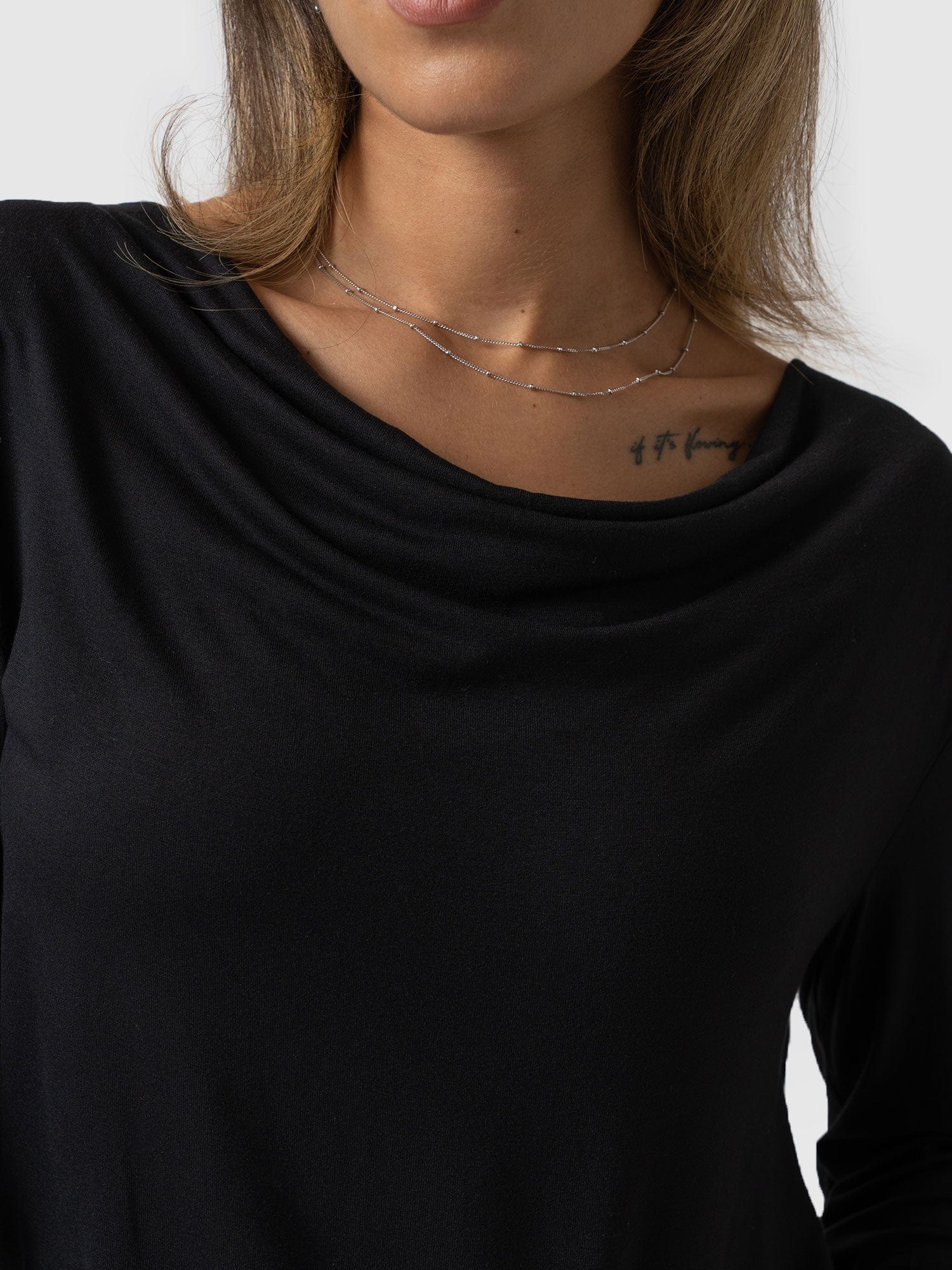 Cowl Neck Tee Black Long Sleeve - Women's T-Shirts | Saint + Sofia® UK