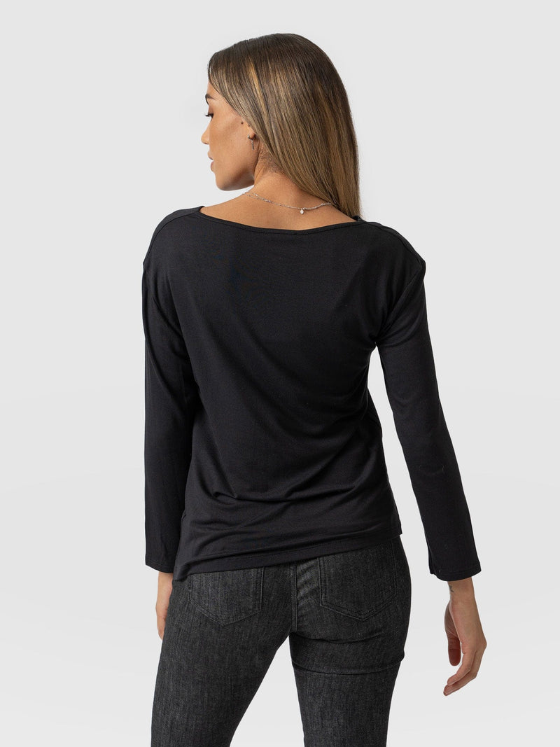 Cowl Neck Tee Long Sleeve - Black