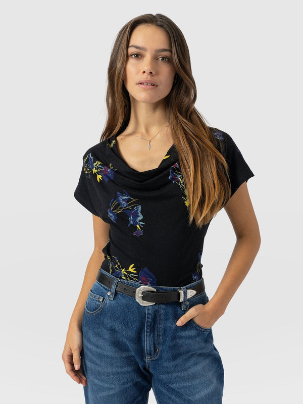 Cowl Neck Tee - Blue Lily Gardens