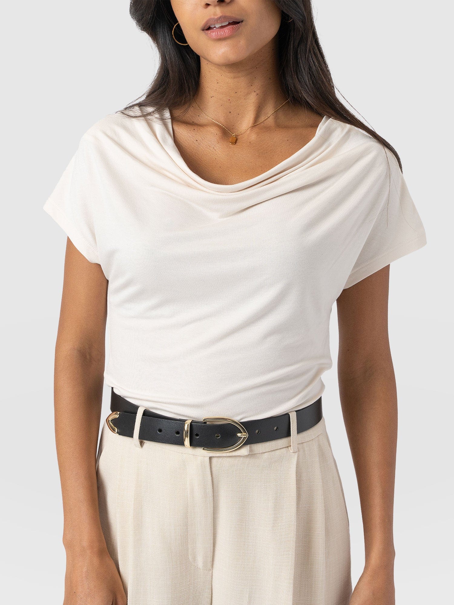 Cowl Neck Tee Cream - Women's T-Shirts | Saint + Sofia® UK