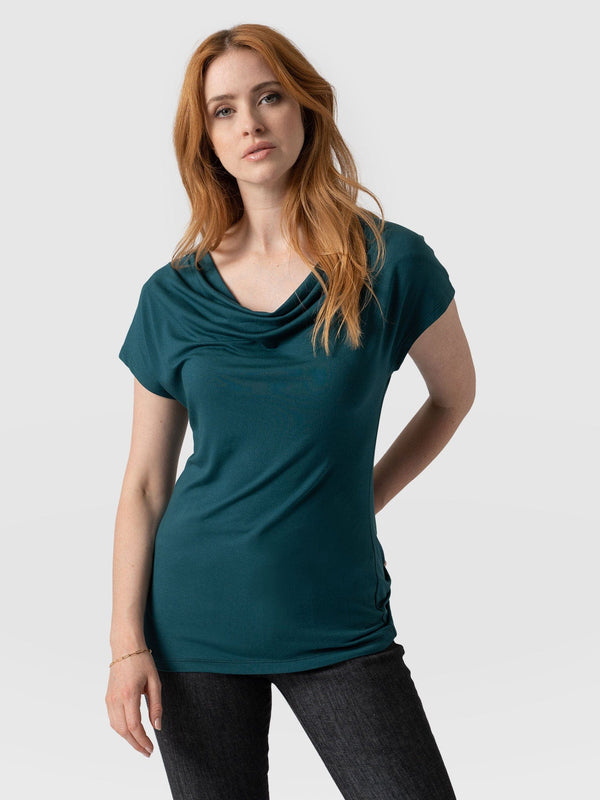 Cowl Neck Tee - Deep Green