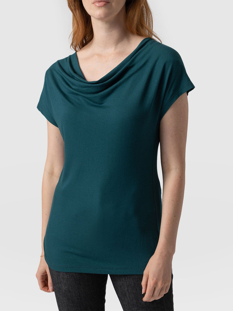 Cowl Neck Tee - Deep Green