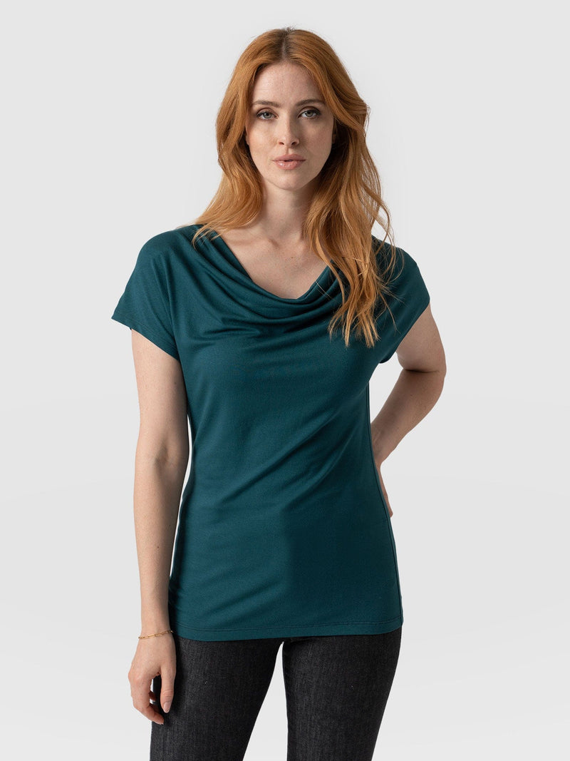 Cowl Neck Tee - Deep Green