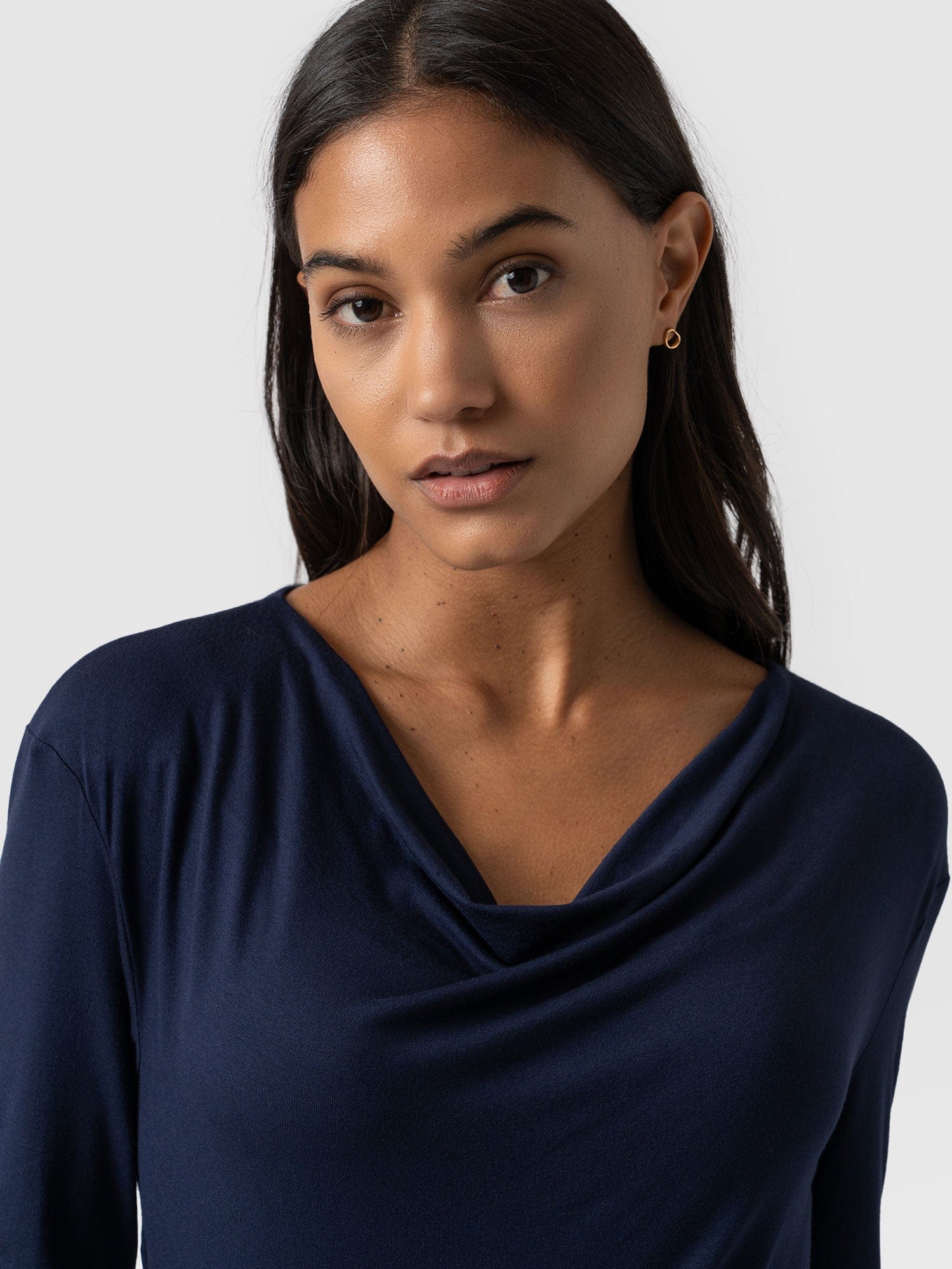 Cowl Neck Tee Navy Sleeves - Women's T-Shirts | Saint + Sofia® UK