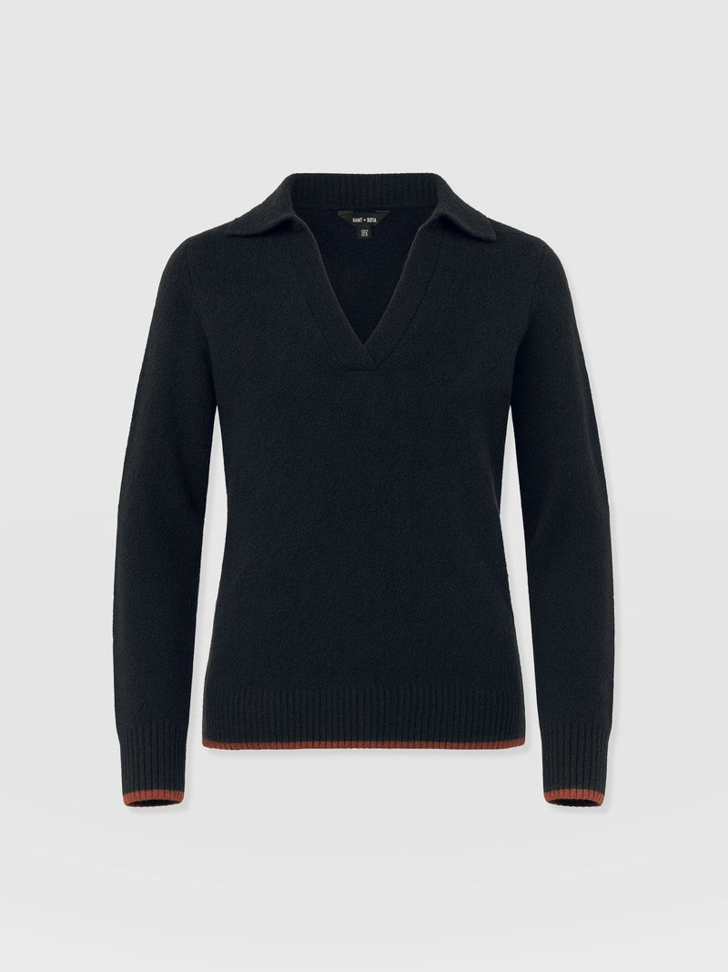 Delphi Polo Knit - Black - Women's T-shirts | Saint + Sofia® UK