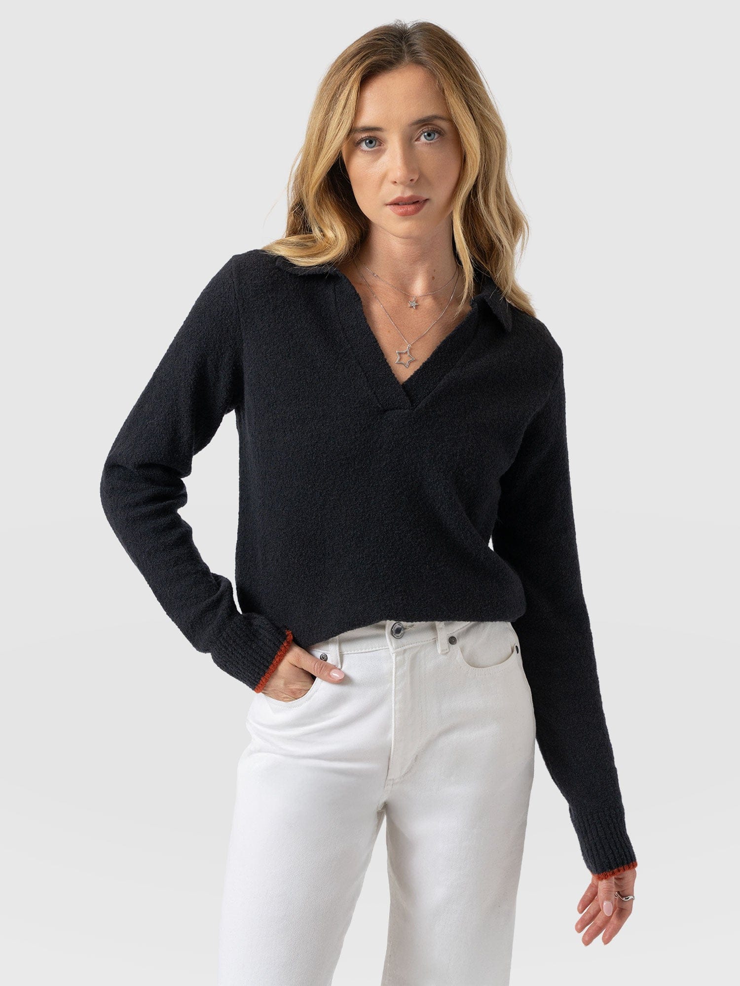 Delphi Polo Knit - Black - Women's T-shirts | Saint + Sofia® UK