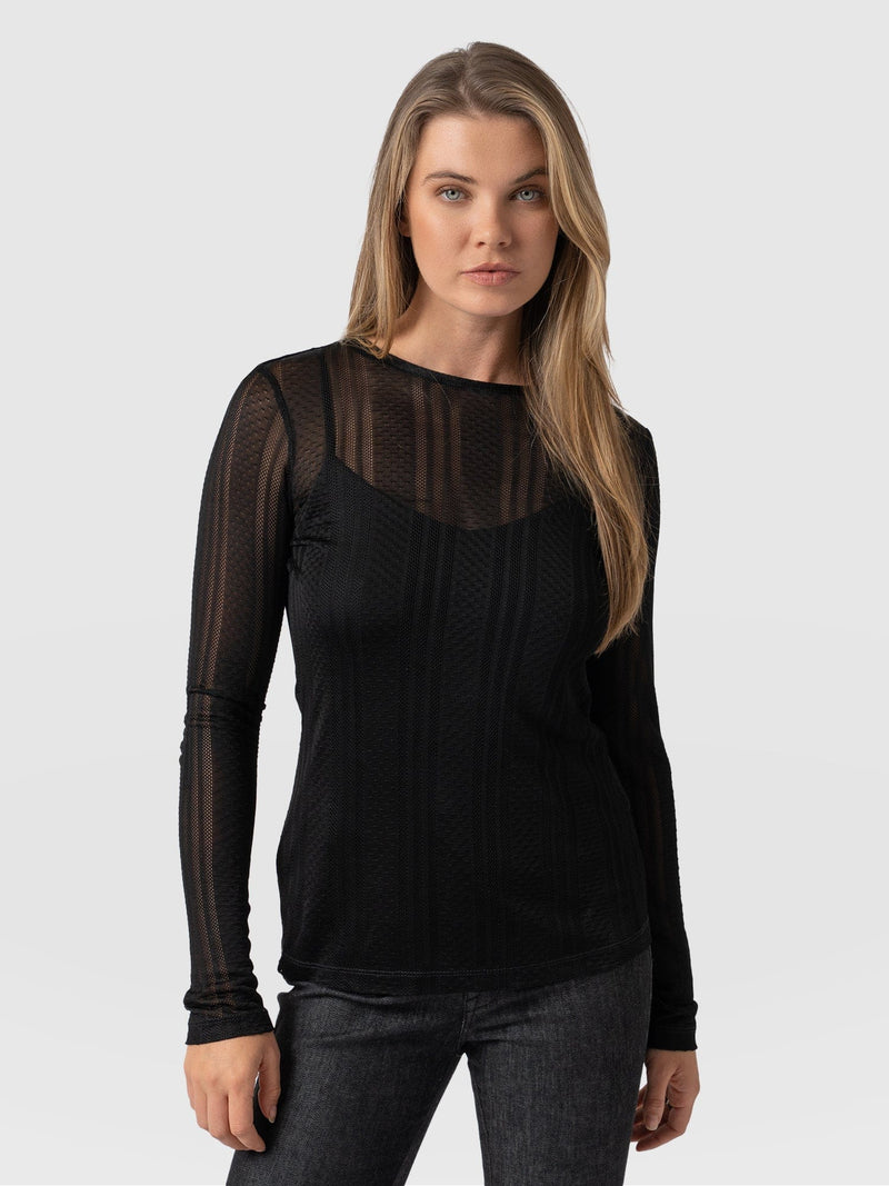 Demi Lace Long Sleeve Tee - Black