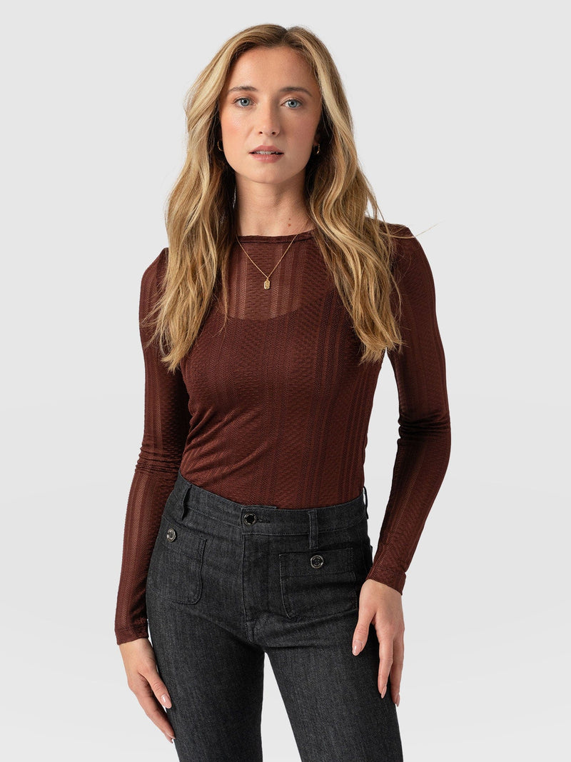 Demi Lace Long Sleeve Tee - Maroon