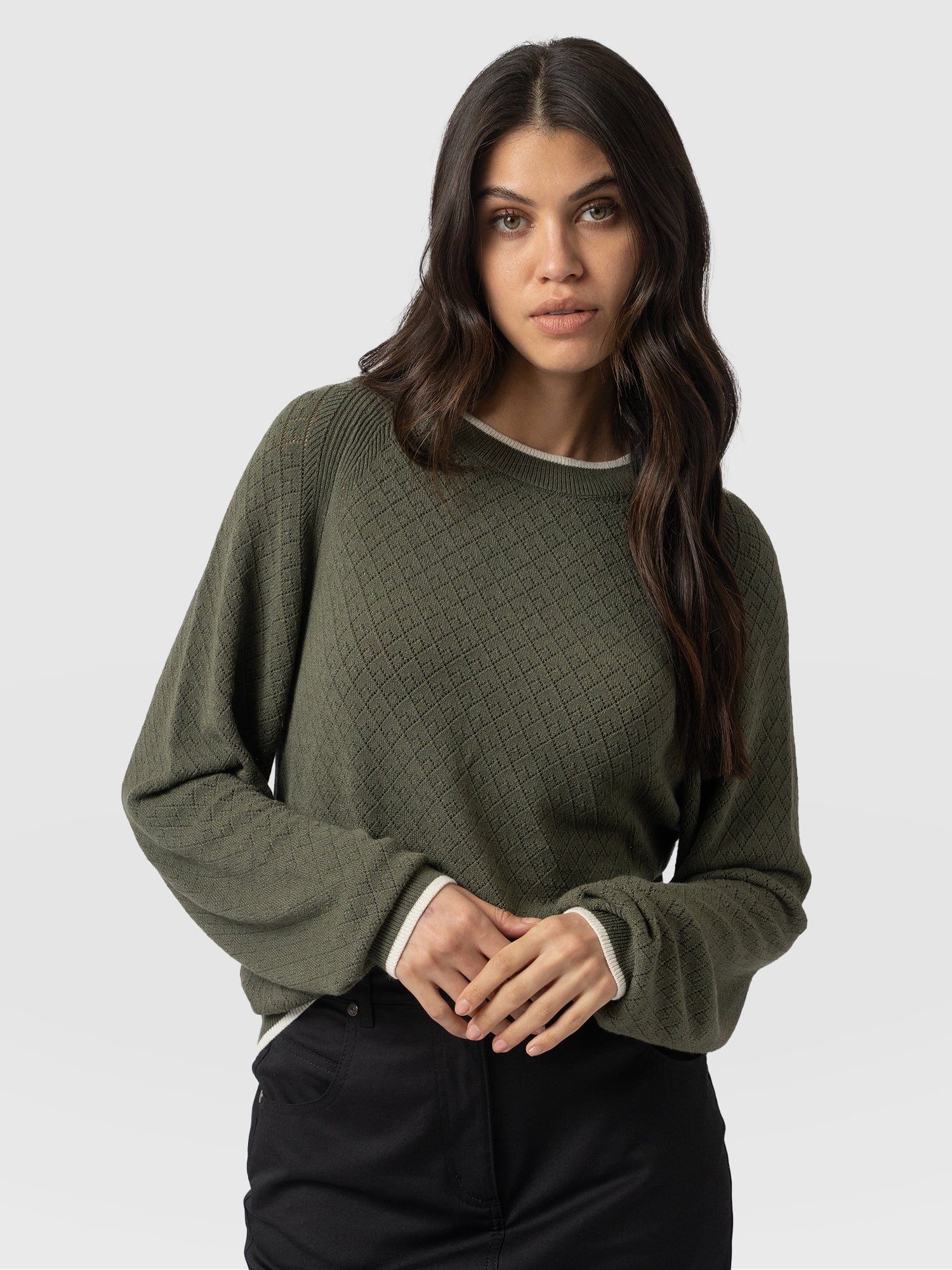 Diamond Knit Jumper - Khaki