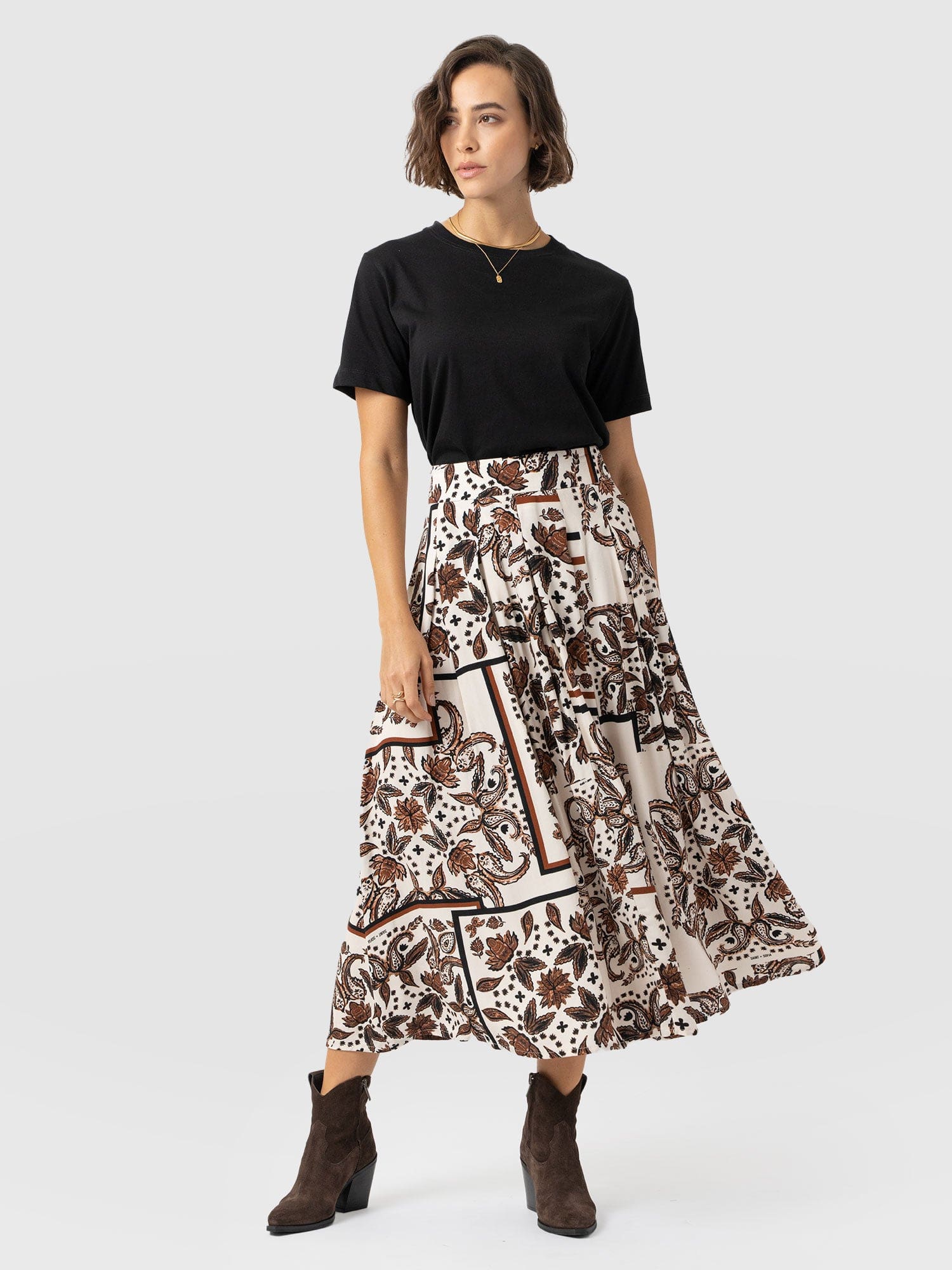Eliza Pleated Skirt - Cream Paisley - Women's Skirts | Saint + Sofia? UK