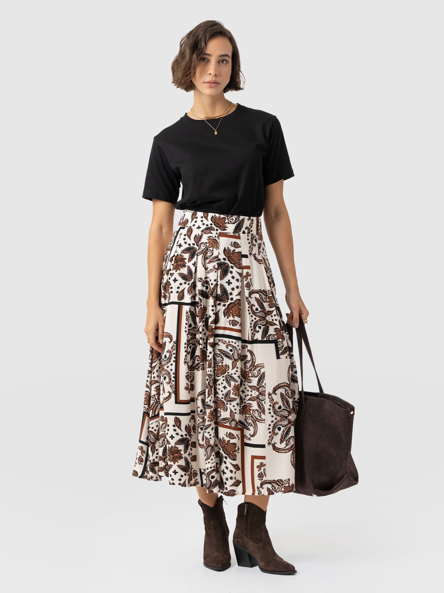 Eliza Pleated Skirt - Cream Paisley - Women's Skirts | Saint + Sofia? UK