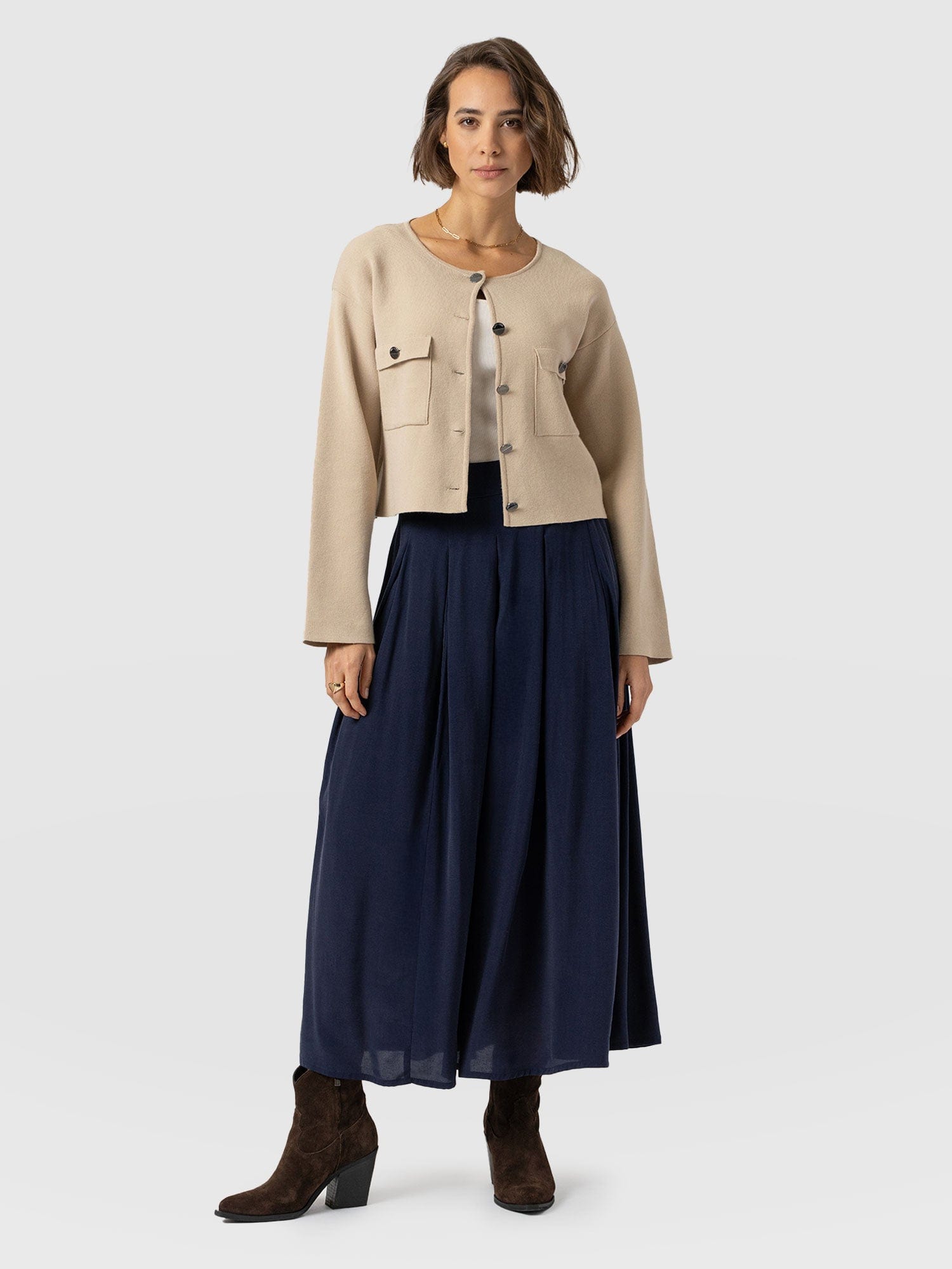 Eliza Pleated Skirt Navy - Women's Skirts | Saint + Sofia® UK