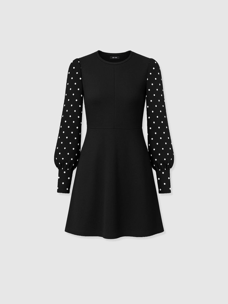 Ella Fit & Flare Dress - Black Polka Dot - Women's Dresses | Saint + Sofia® UK