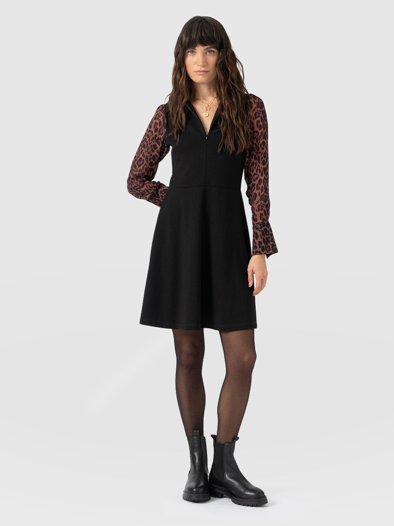 Ella Fit & Flare Dress - Brown Leopard