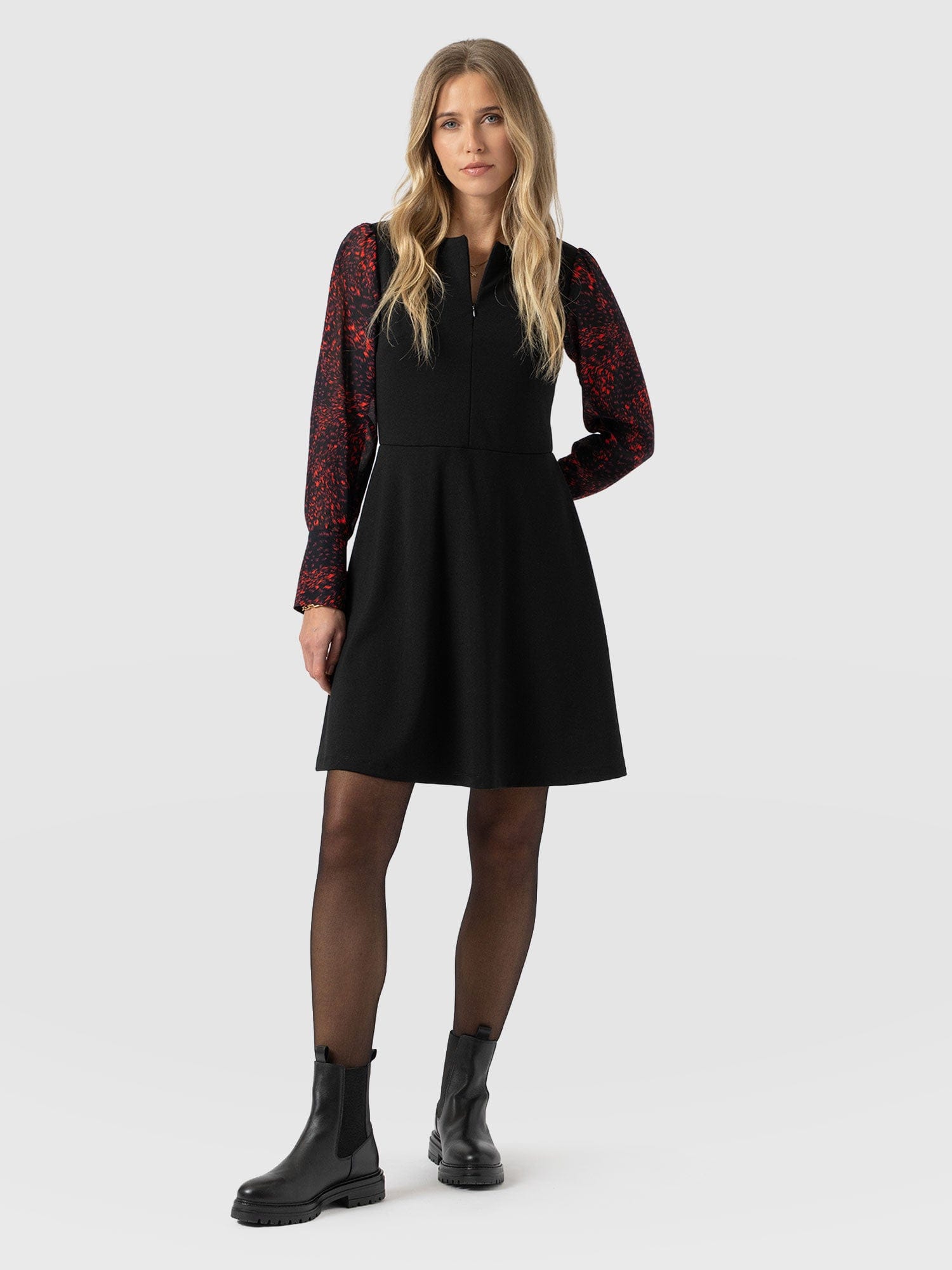 Ella Fit & Flare Dress - Red Fade Spot