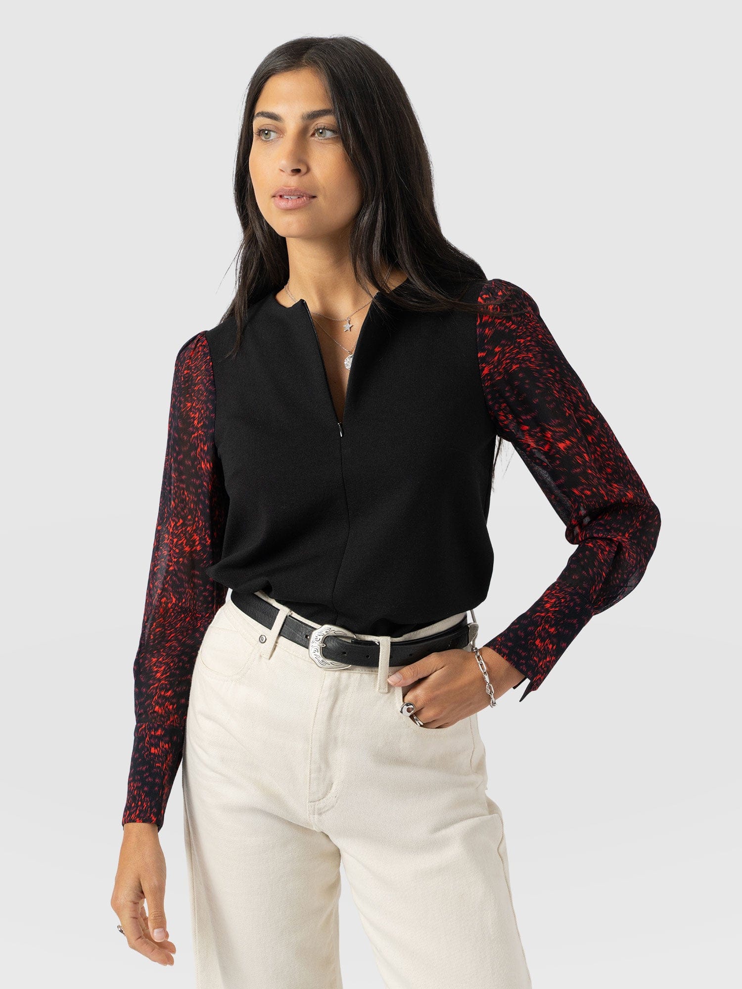 Ella Zip Up Top - Red Fade Spot