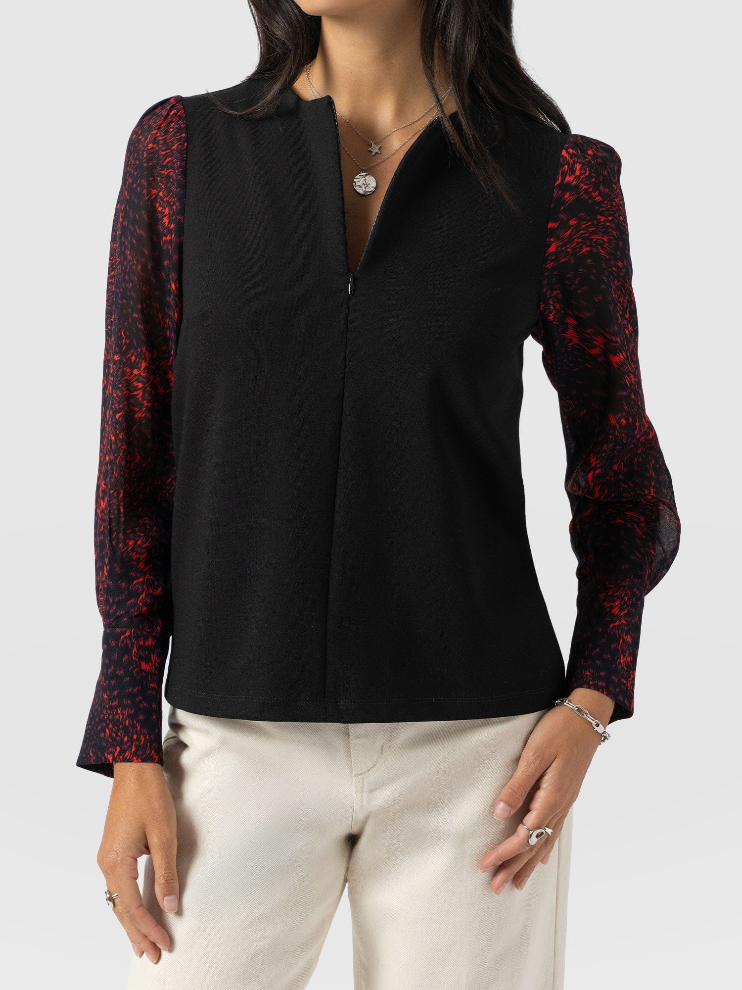 Ella Zip Up Top - Red Fade Spot