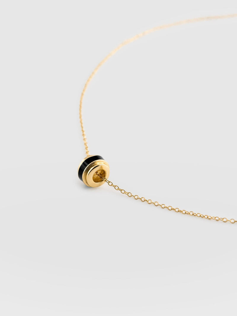 Enamel Stripe Charm Necklace - Gold/Black