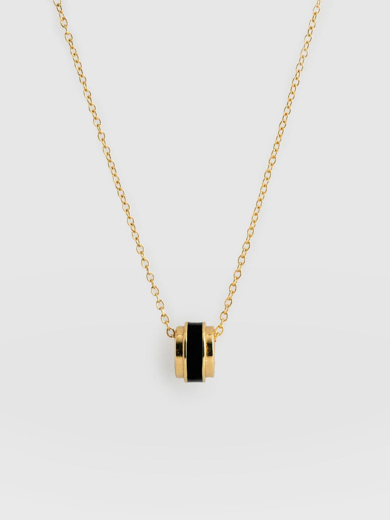 Enamel Stripe Charm Necklace - Gold/Black