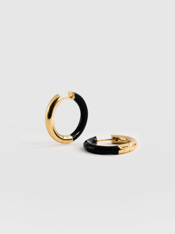 Enamel Hoop Earrings - Gold/Black