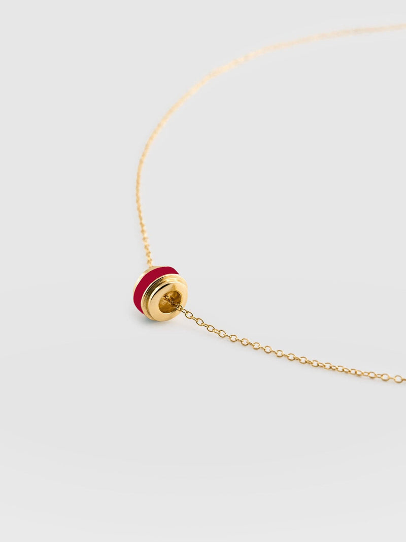 Enamel Stripe Charm Necklace - Gold/Red