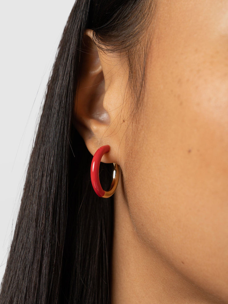 Enamel Hoop Earrings - Gold/Red