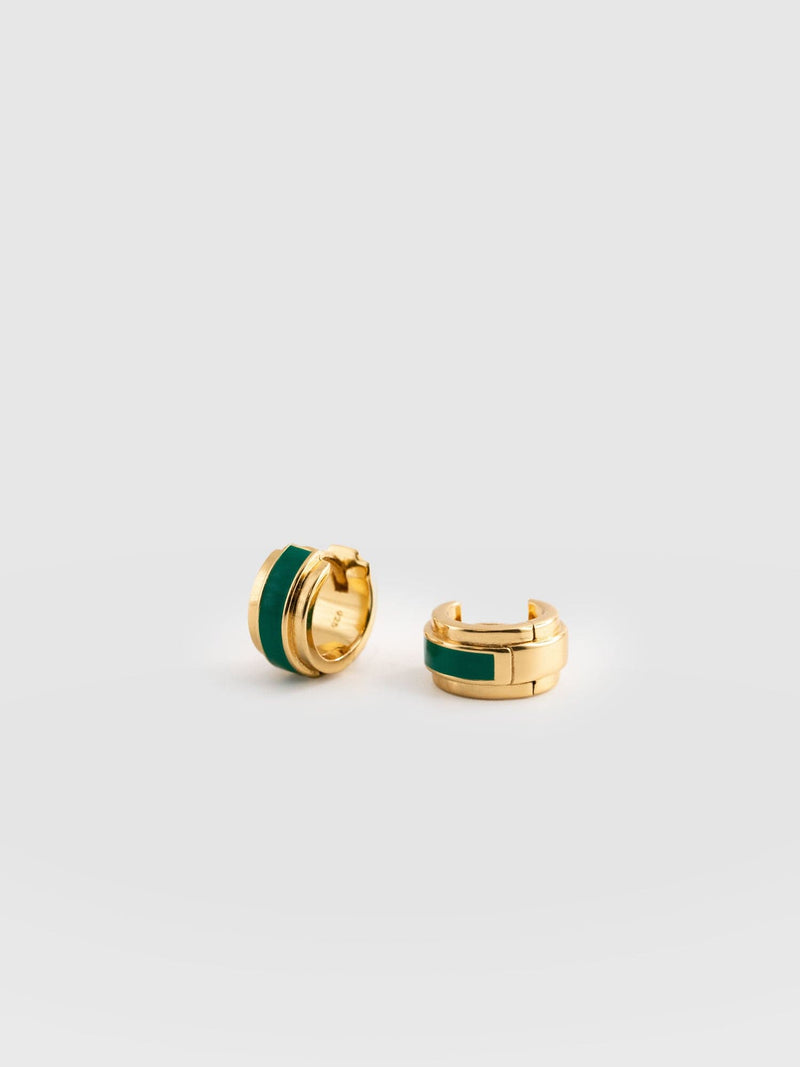 Enamel Stripe Huggie Earrings - Gold